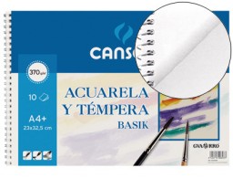 Bloc dibujo Canson Acuarela A4 espiral 23x32,5cm. 10 hojas de 370g/m²